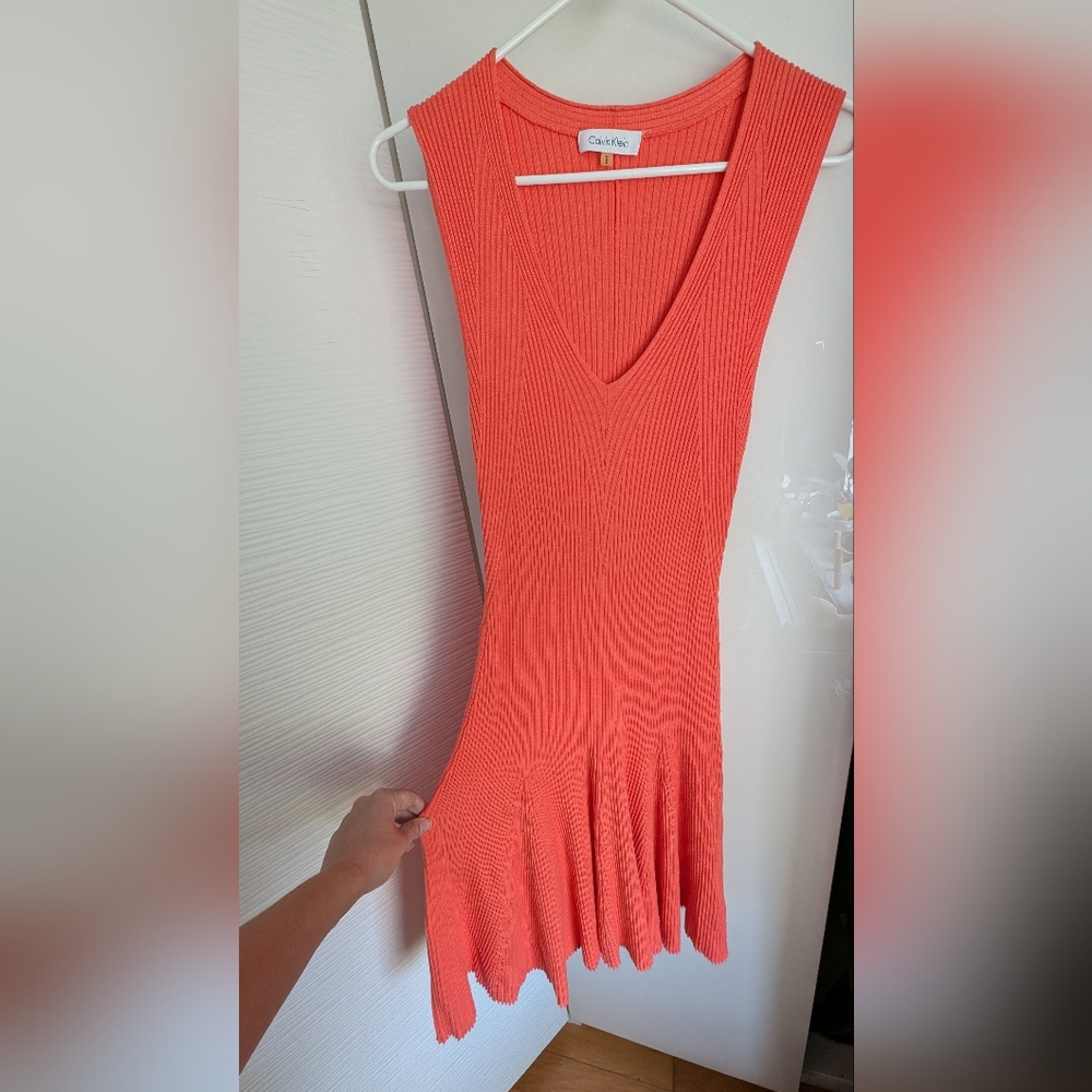 Orange Knit Sleeveless Midi Dress by Calvin Klein